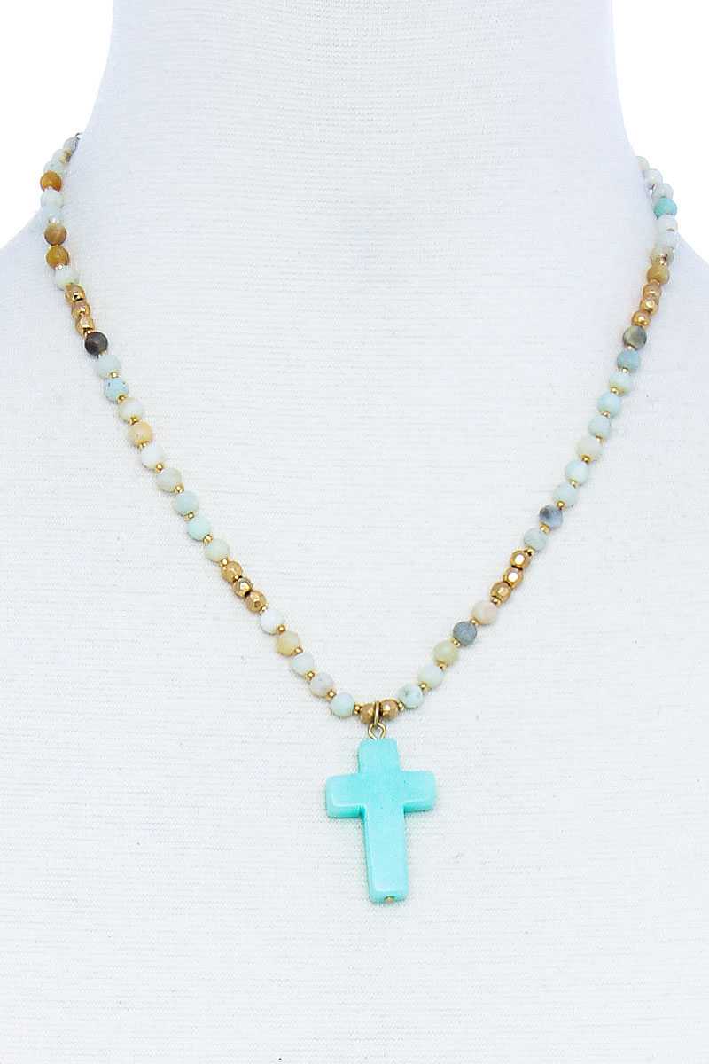 Chic Beaded And Cross Pendant Necklace product image