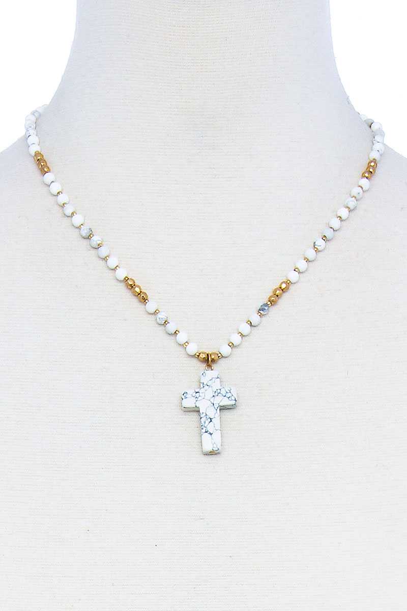 Chic Beaded And Cross Pendant Necklace product image