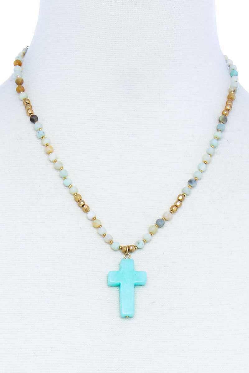 Chic Beaded And Cross Pendant Necklace product image