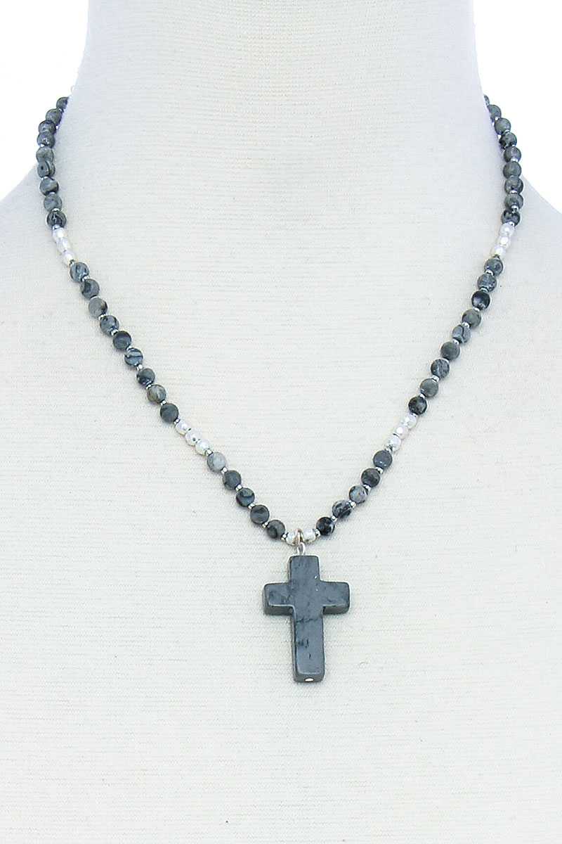 Chic Beaded And Cross Pendant Necklace product image