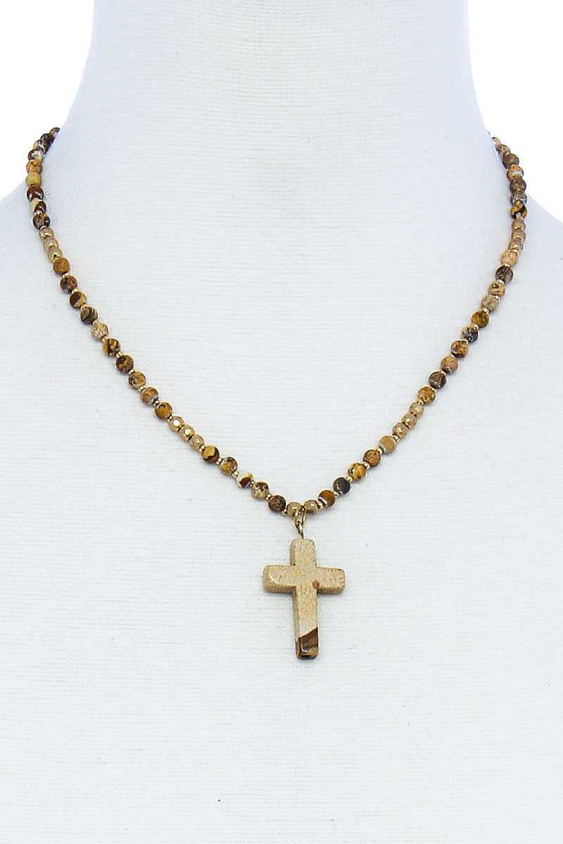 Chic Beaded And Cross Pendant Necklace product image
