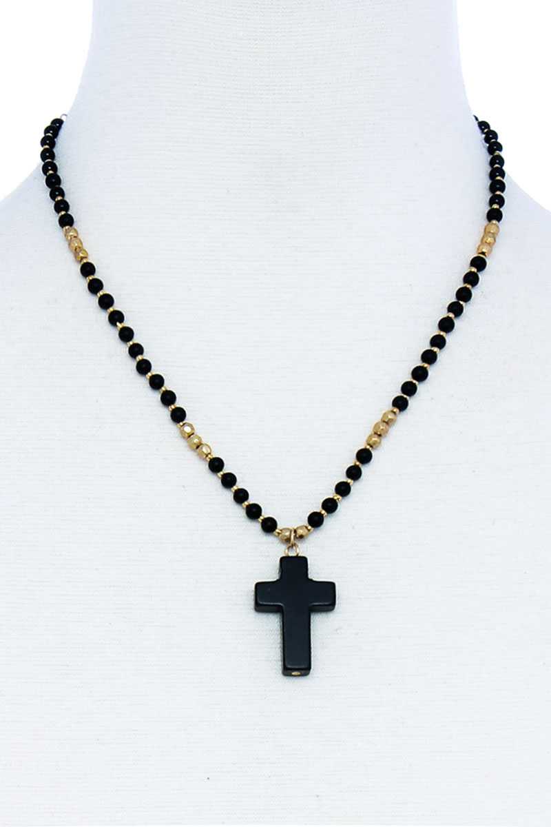 Chic Beaded And Cross Pendant Necklace product image