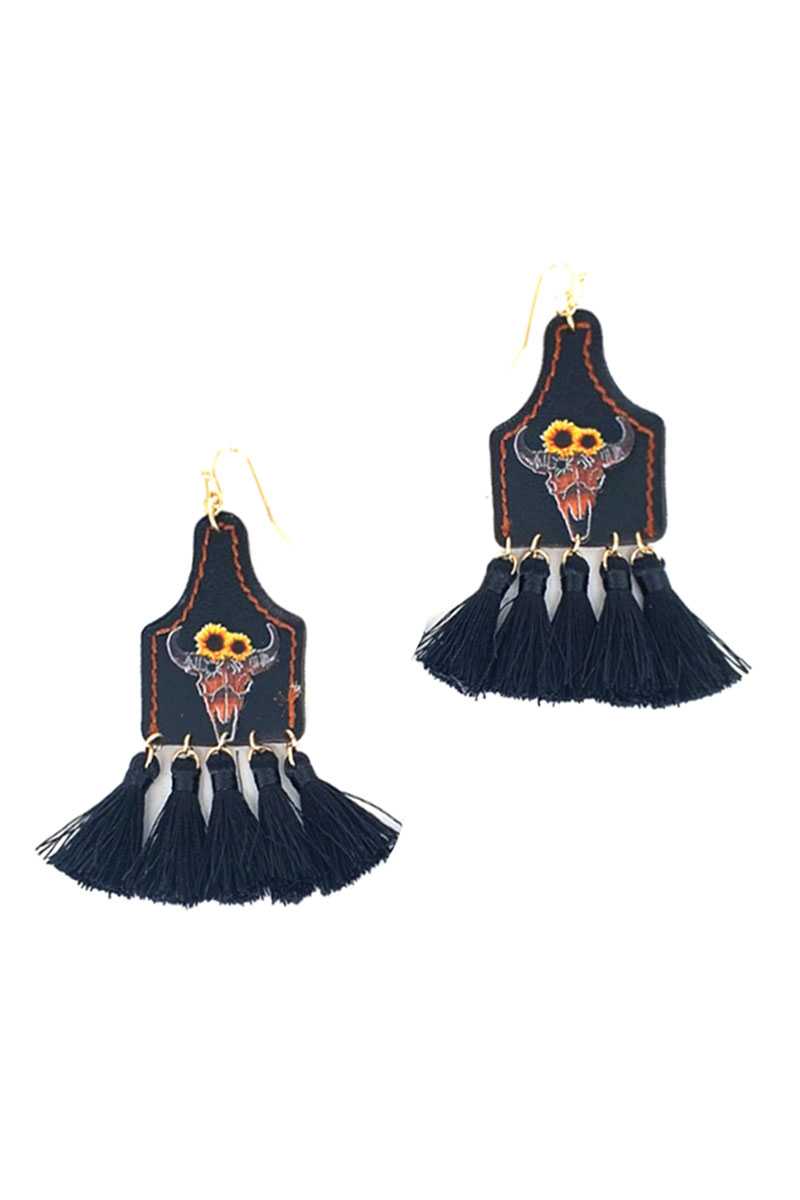 Stylish Western Cow Skull And Tassel Drop Earring product image
