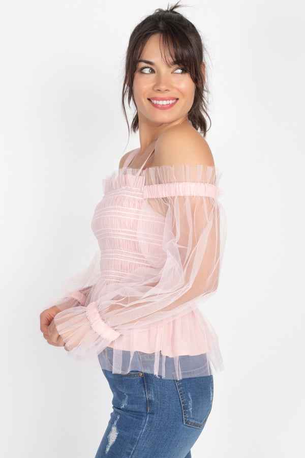 Sheer Mesh Open Shoulder Top Sheer Mesh Open Shoulder Top