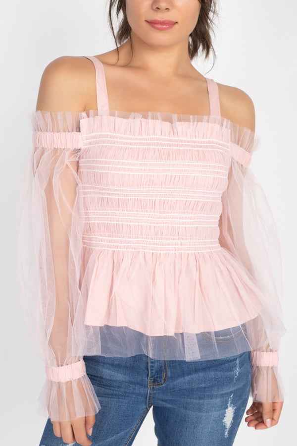 Sheer Mesh Open Shoulder Top Sheer Mesh Open Shoulder Top