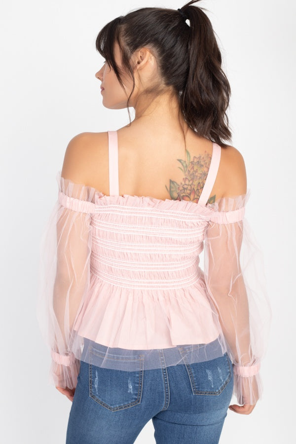 Sheer Mesh Open Shoulder Top product image