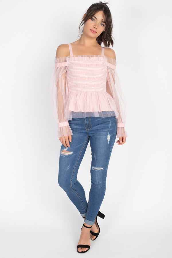 Sheer Mesh Open Shoulder Top Sheer Mesh Open Shoulder Top