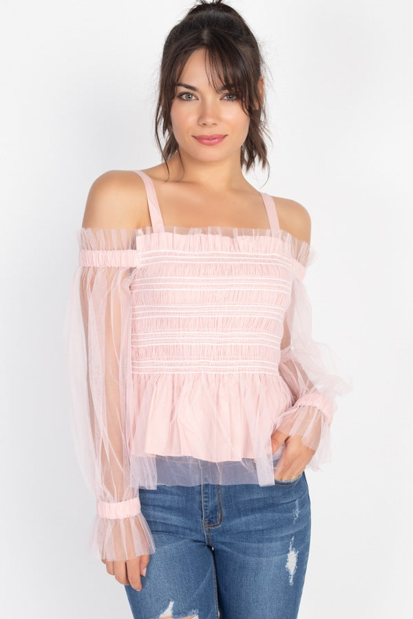 Sheer Mesh Open Shoulder Top product image