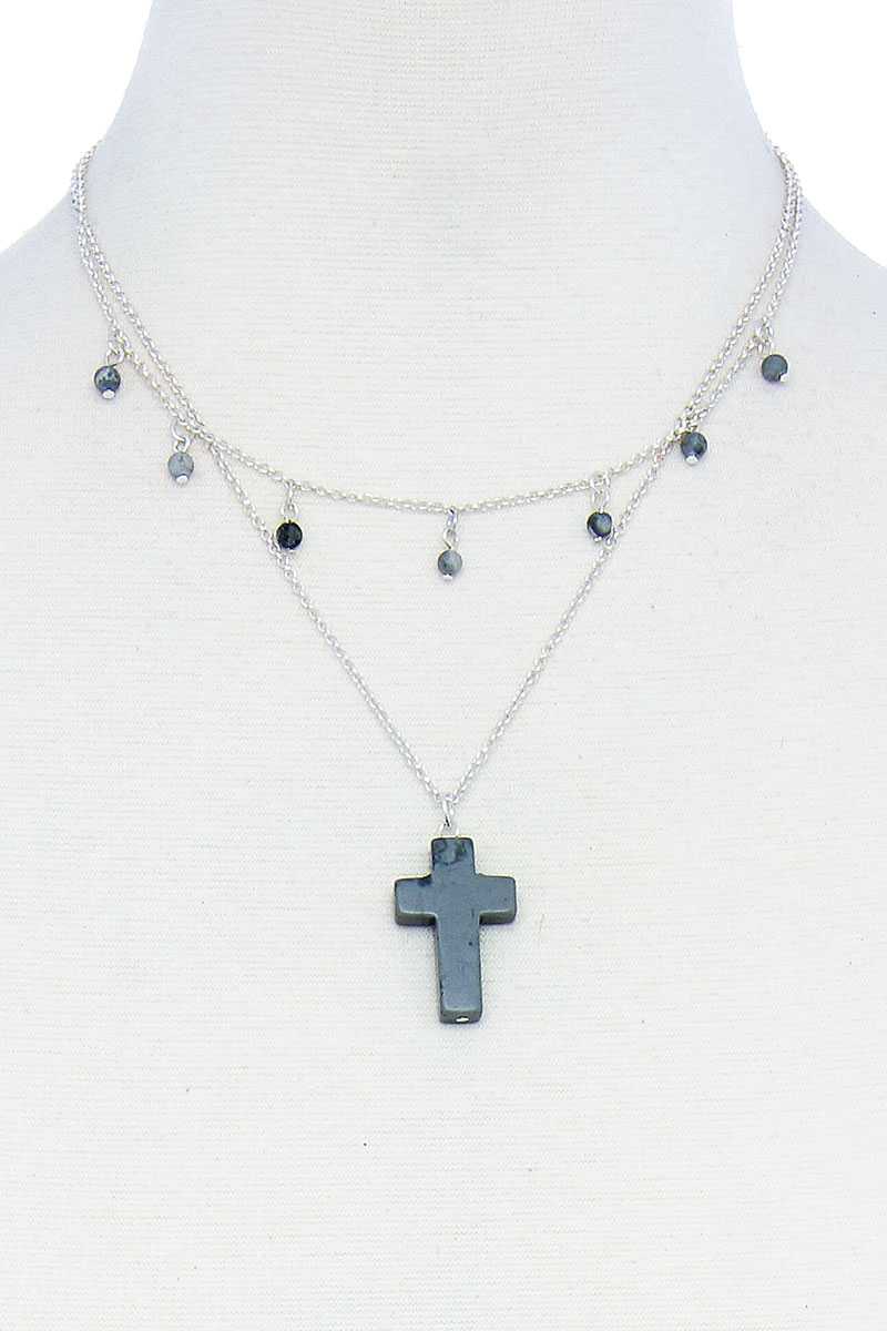 Double Layered Cross Pendant Chain Necklace product image