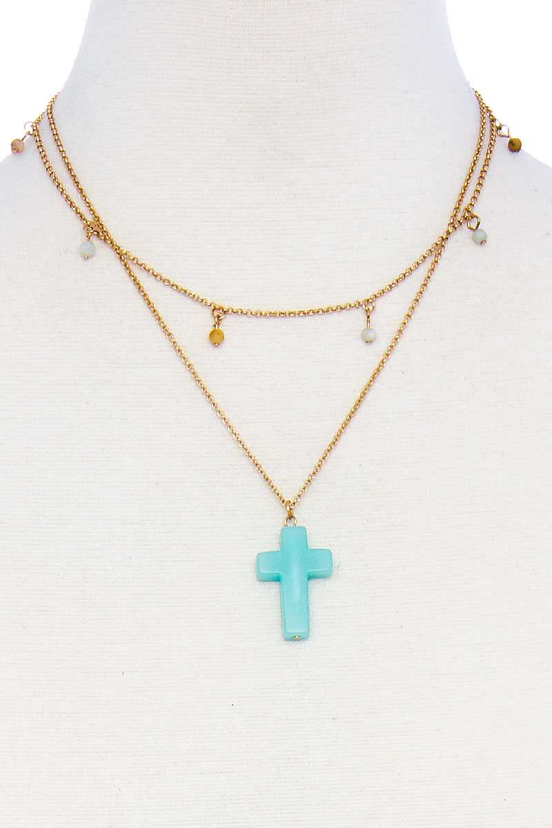 Double Layered Cross Pendant Chain Necklace product image