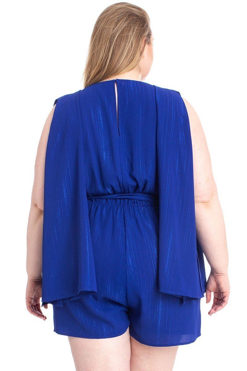 Shimmer Fabric Draped Open Sleeve Romper product image