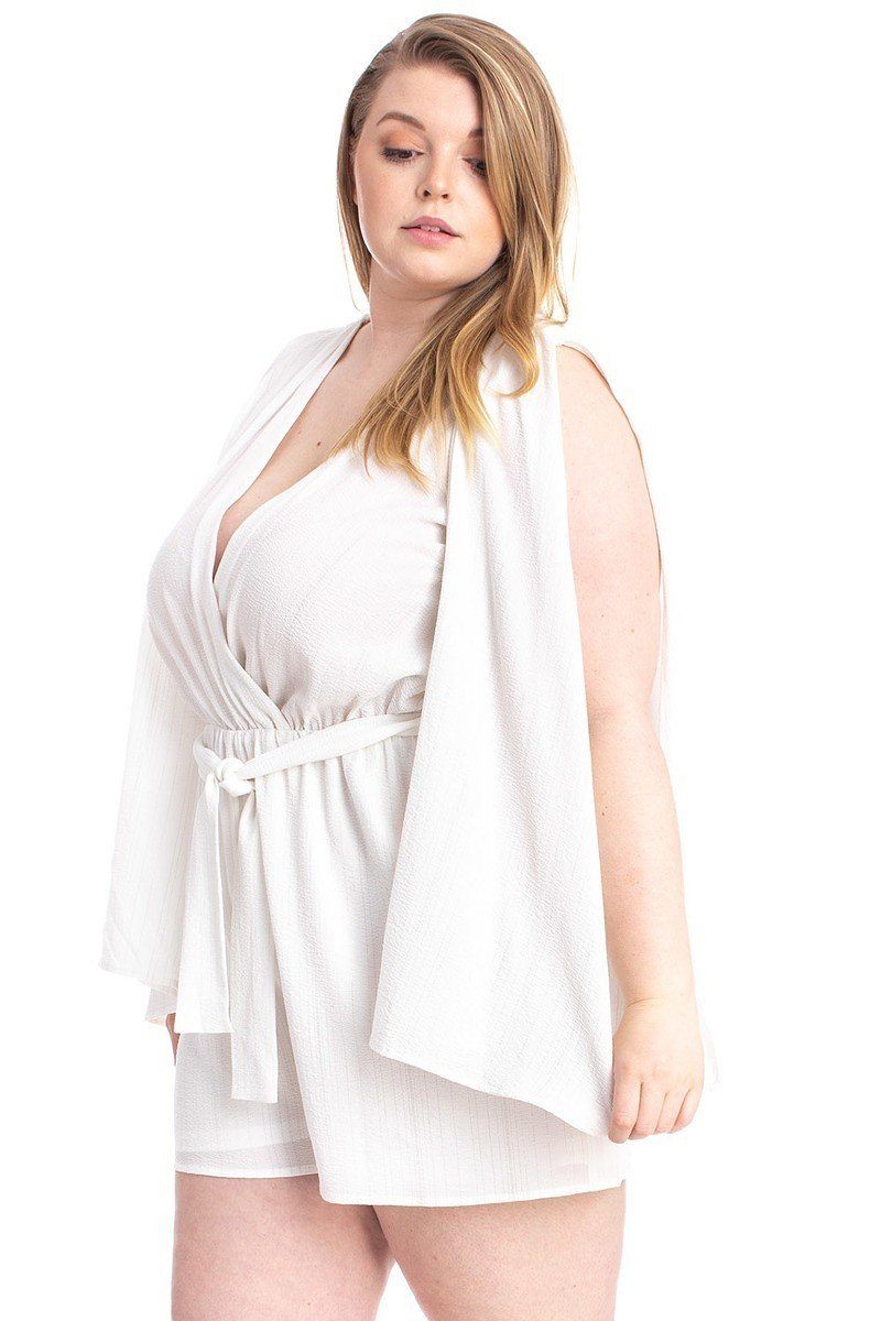 Shimmer Fabric Draped Open Sleeve Romper product image