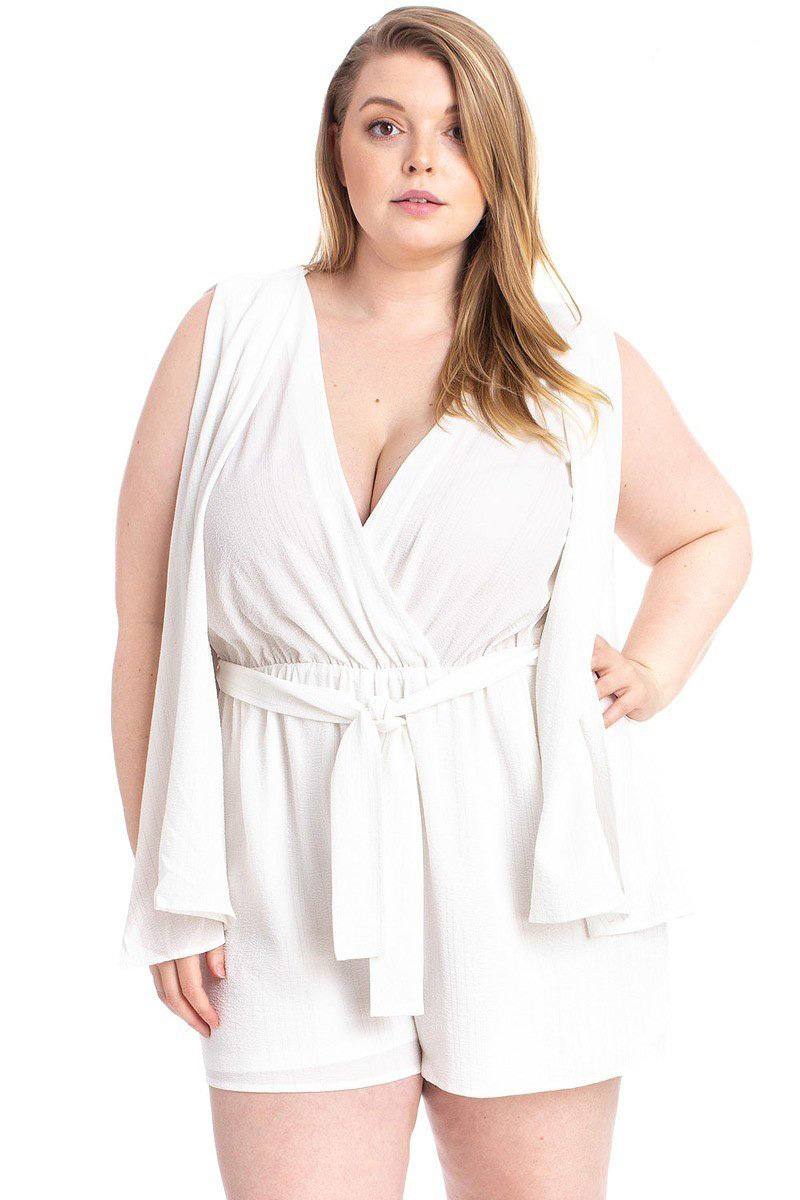 Shimmer Fabric Draped Open Sleeve Romper product image