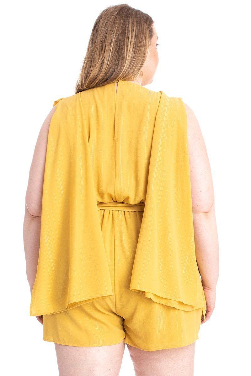 Shimmer Fabric Draped Open Sleeve Romper product image