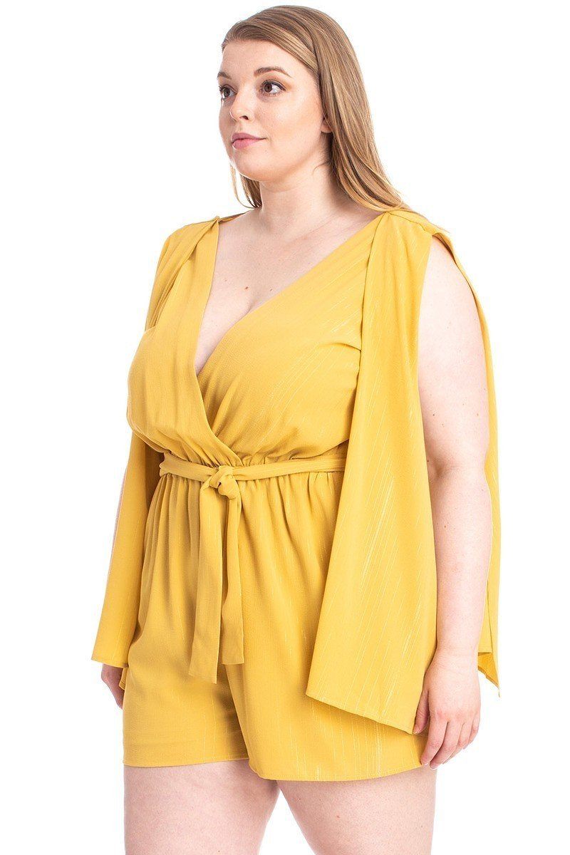 Shimmer Fabric Draped Open Sleeve Romper product image