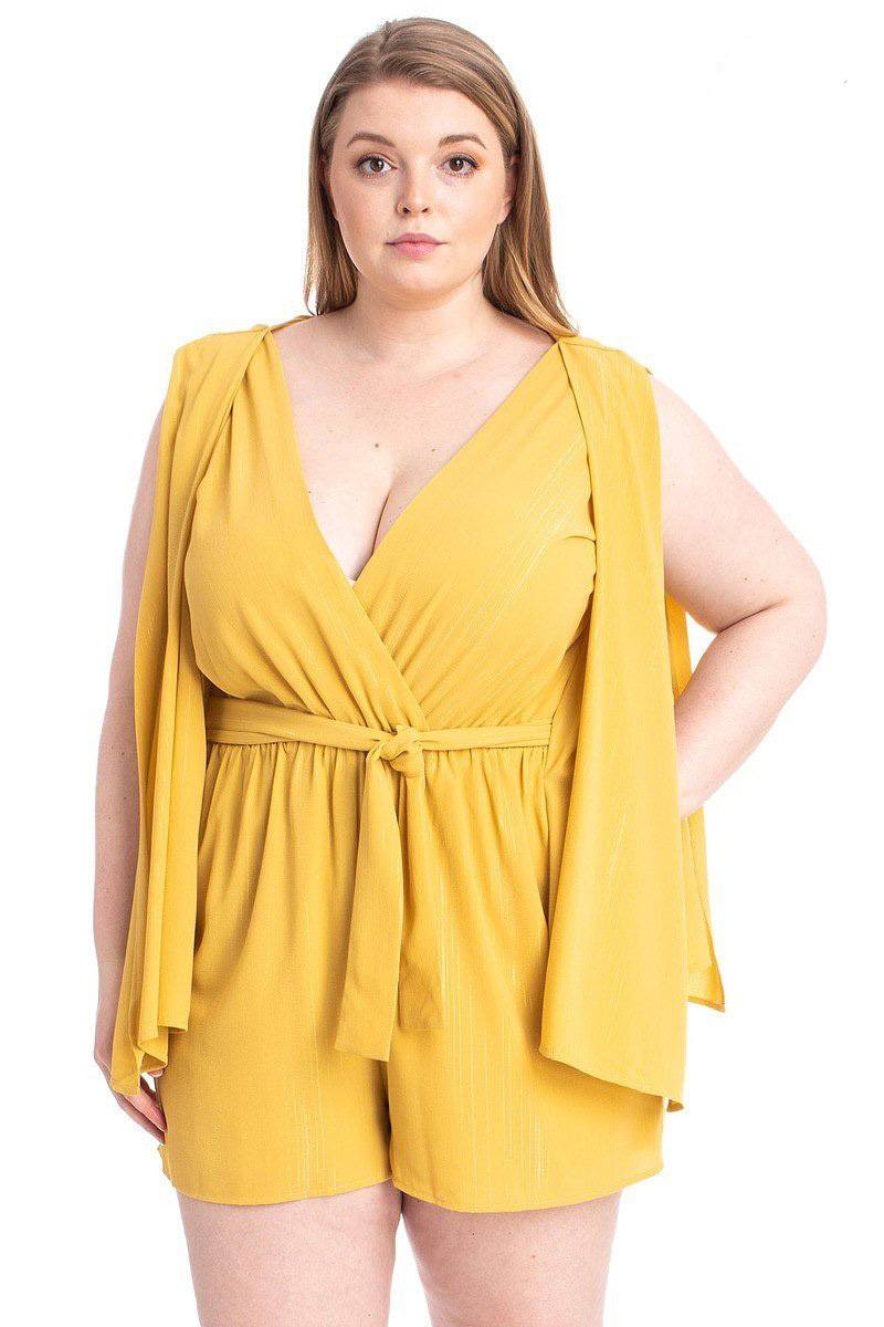Shimmer Fabric Draped Open Sleeve Romper product image