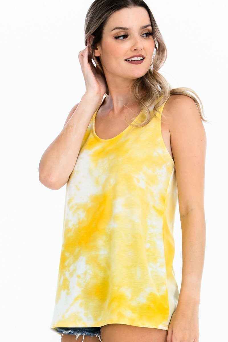 Tie-dye Knit Top Featured In A Scoop Neckline And Sleeveless Tie-dye Knit Top Featured In A Scoop Neckline And Sleeveless
