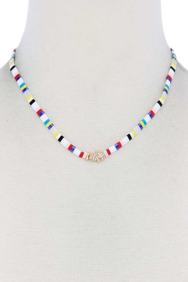 Hamsa Hand Charm Color Block Necklace product image