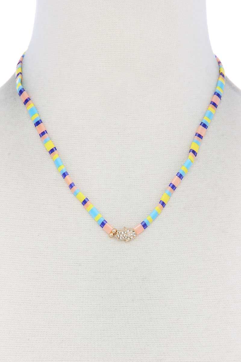 Hamsa Hand Charm Color Block Necklace product image