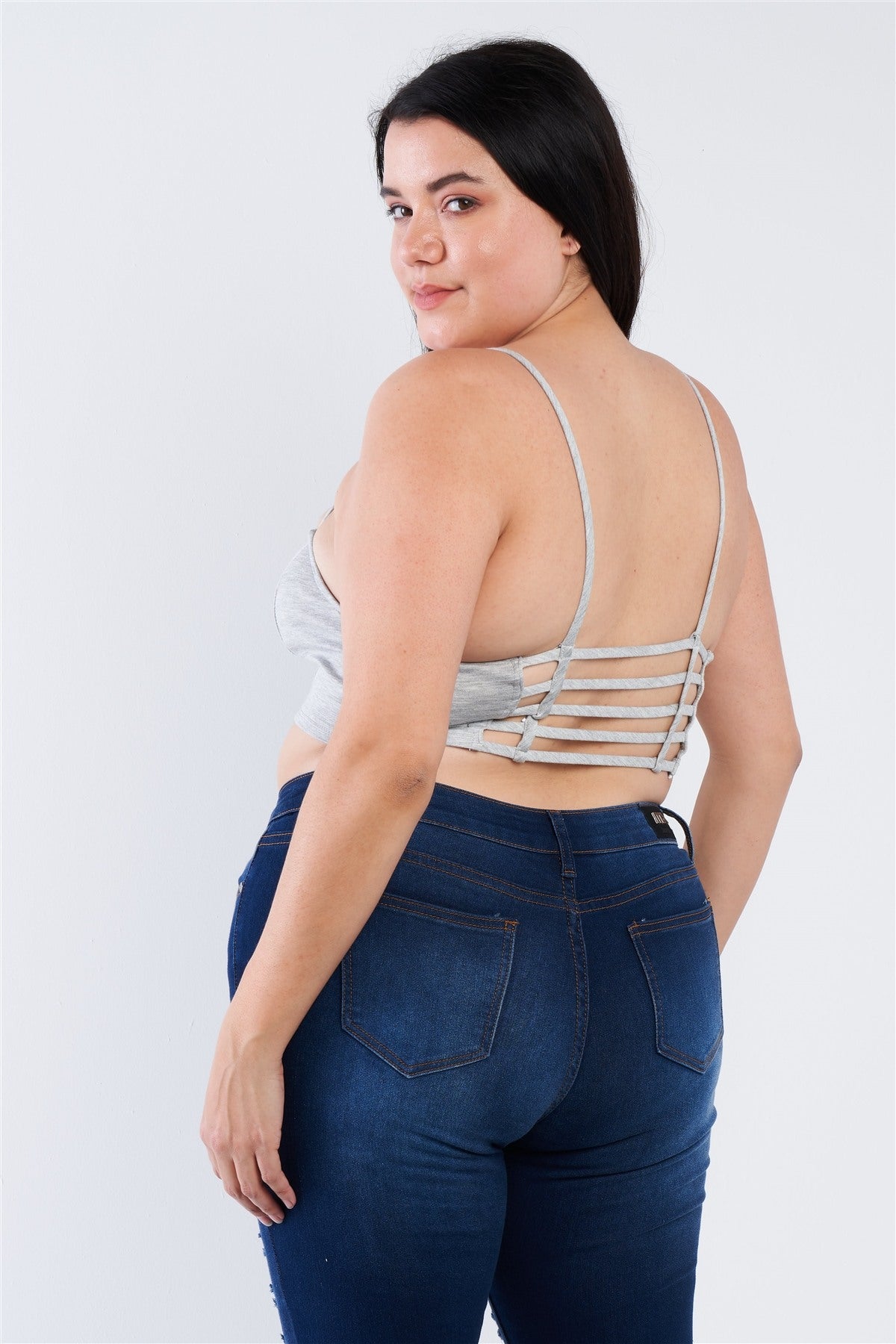 Plus Size Open Stripe Back Cami Strap Athletic Lounge Bra product image