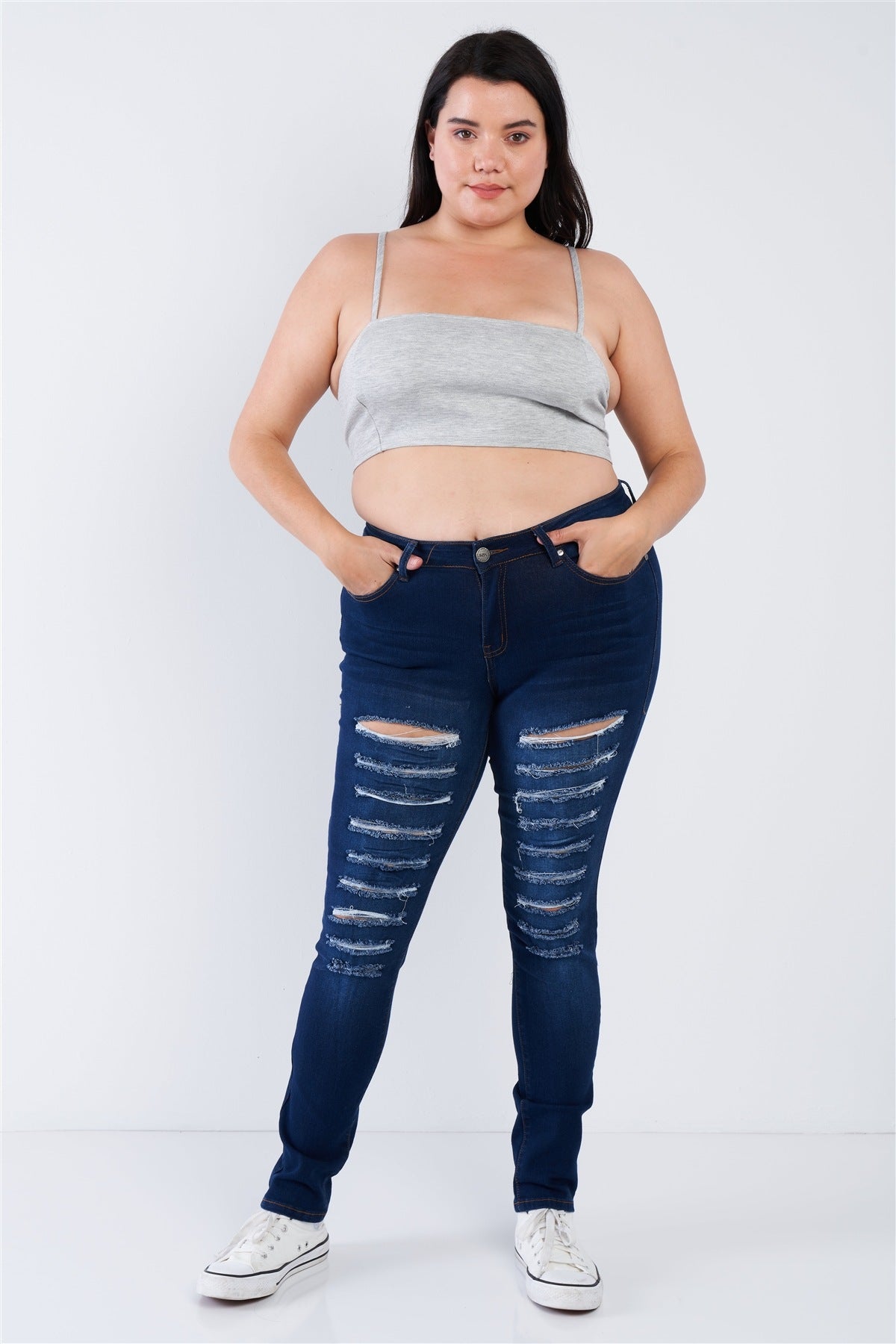 Plus Size Open Stripe Back Cami Strap Athletic Lounge Bra product image