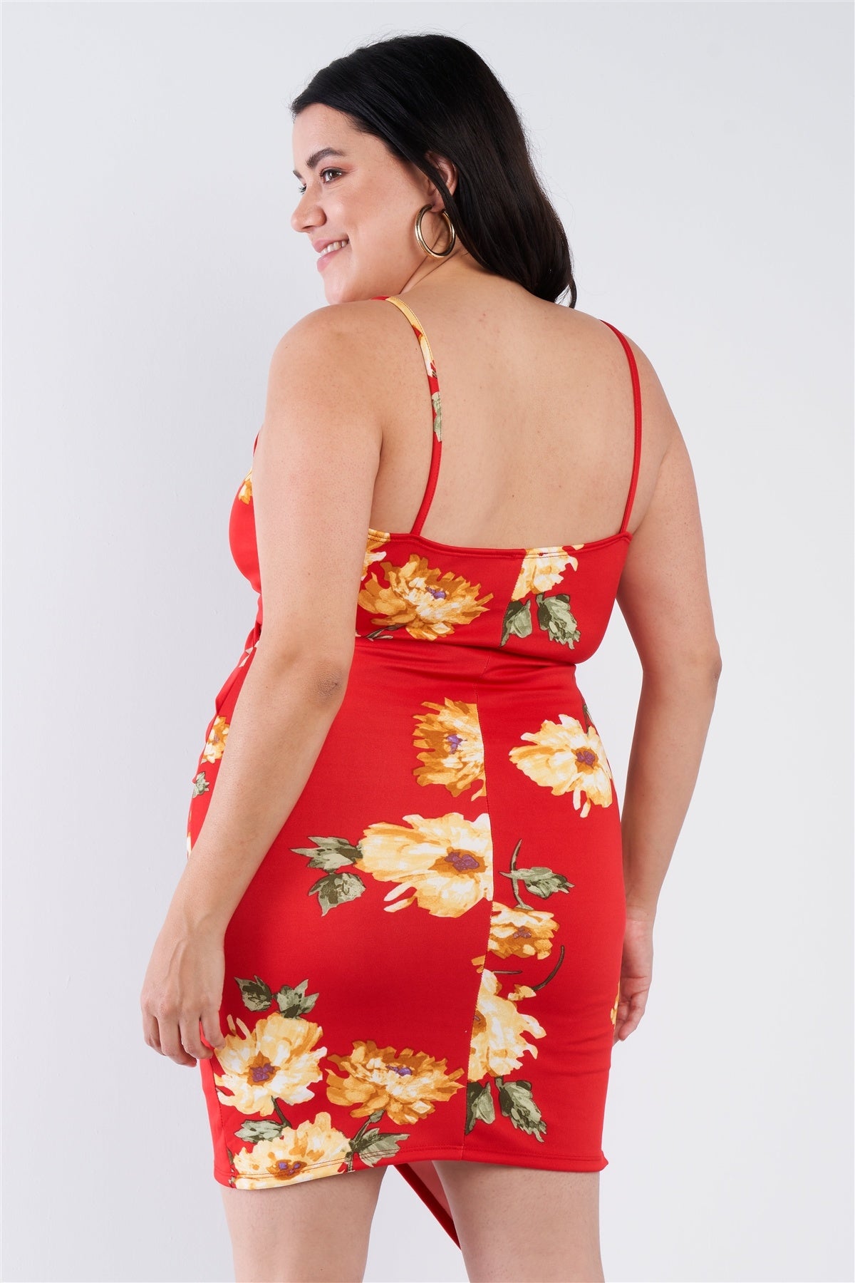 Plus Size Floral Print V-neck Cinched Size Chic Mini Dress product image