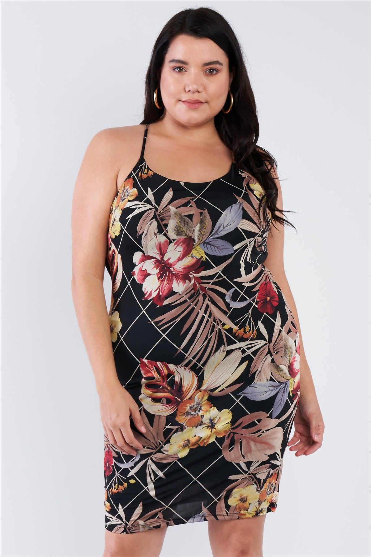 Plus Size Criss-cross Open Back Mini Floral Print Dress product image