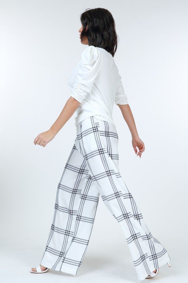 High Waist Plaid Print Wide Leg Pants product image