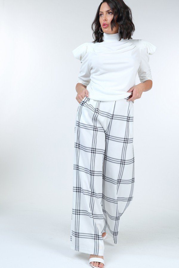 High Waist Plaid Print Wide Leg Pants product image