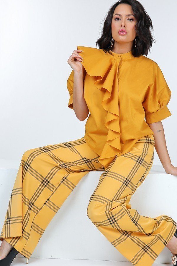 High Waist Plaid Print Wide Leg Pants product image