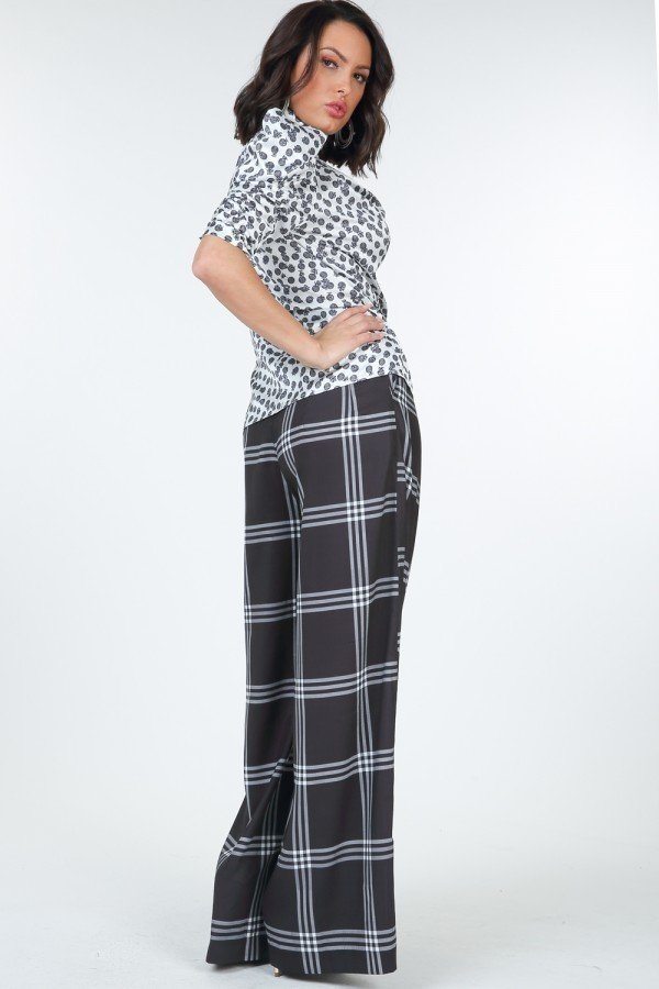 High Waist Plaid Print Wide Leg Pants product image