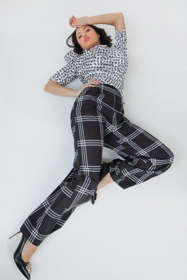 High Waist Plaid Print Wide Leg Pants product image