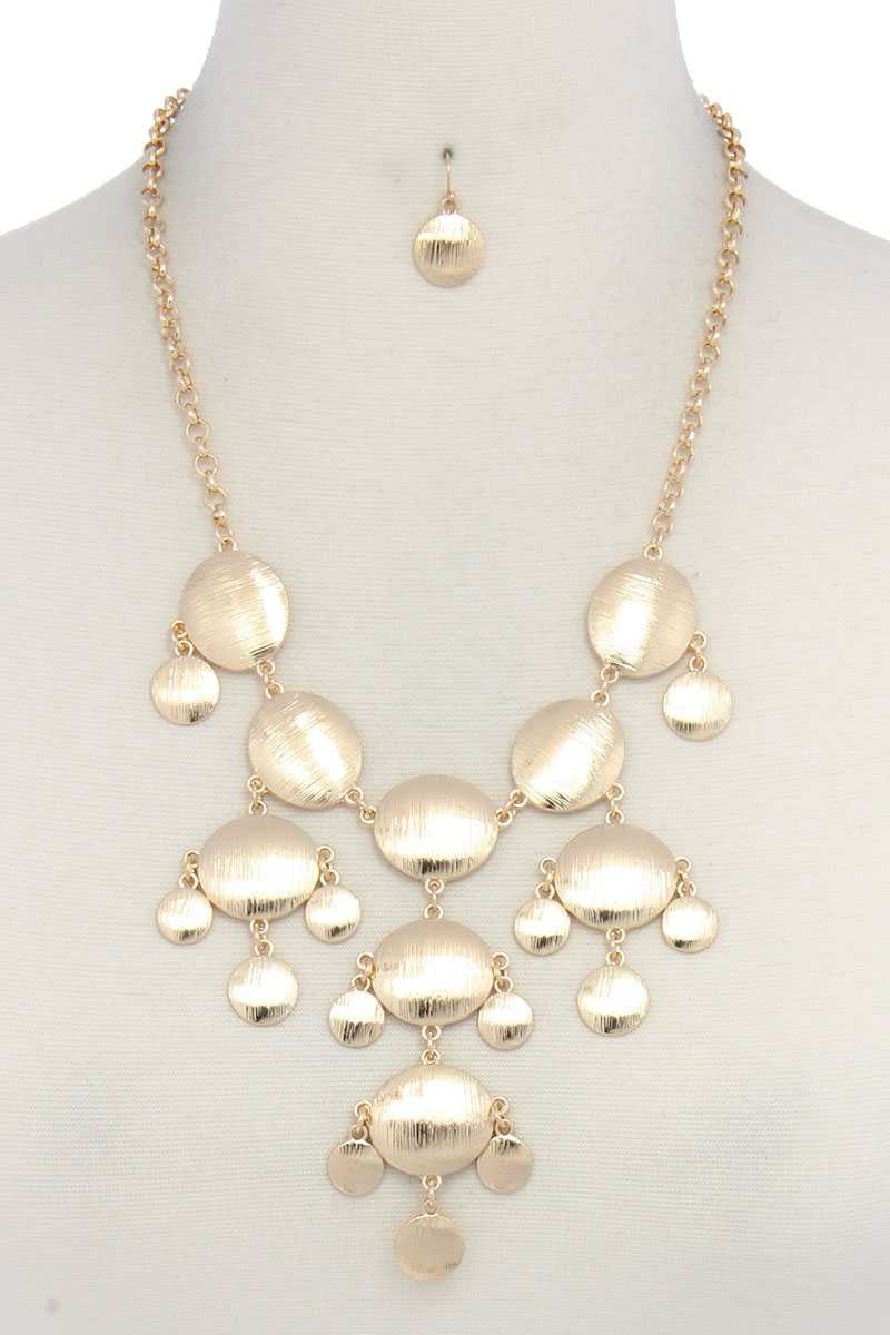 Brushed Oval Shape Dangle Metal Necklace product image
