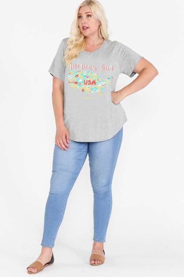 Usa Tour Graphic Round Hem Short Sleeve Top product image