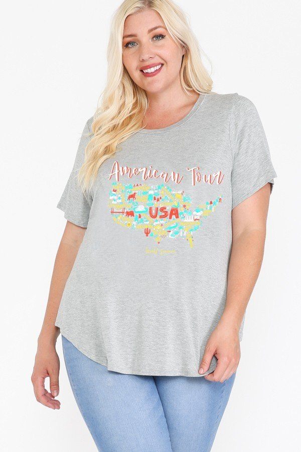 Usa Tour Graphic Round Hem Short Sleeve Top product image