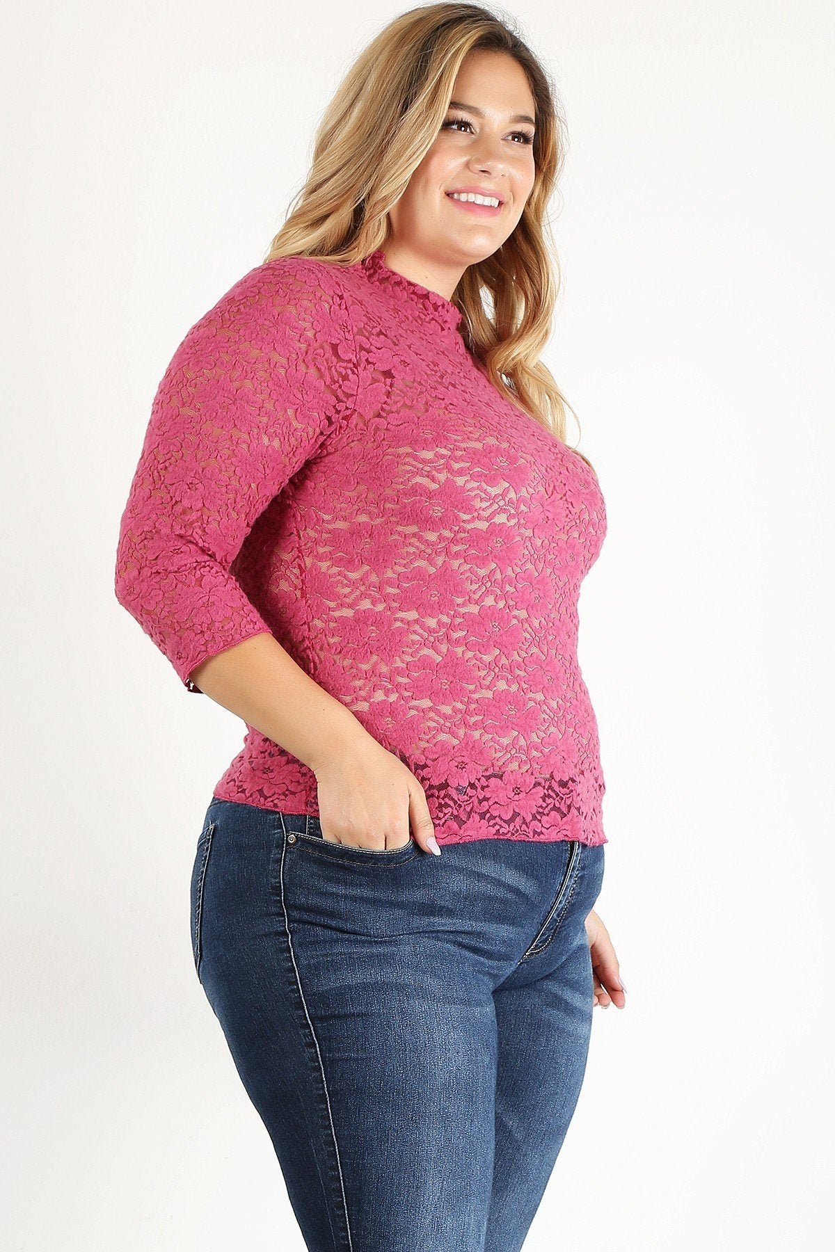 Plus Size Sheer Lace Fitted Top product image