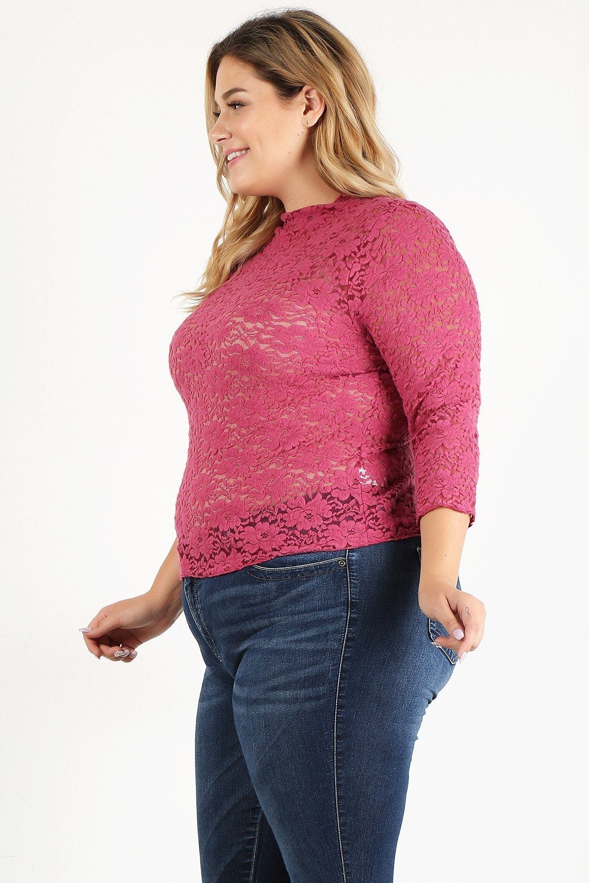 Plus Size Sheer Lace Fitted Top product image