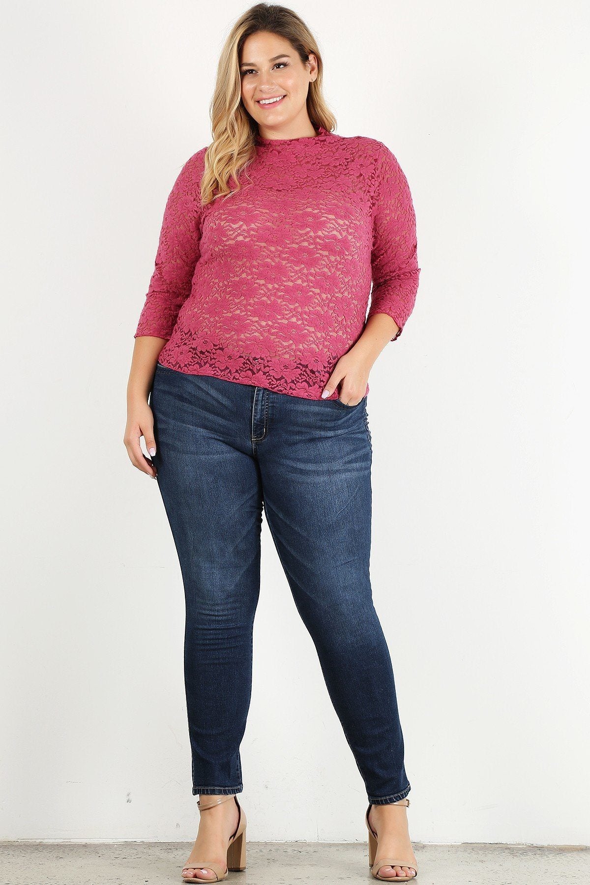 Plus Size Sheer Lace Fitted Top product image