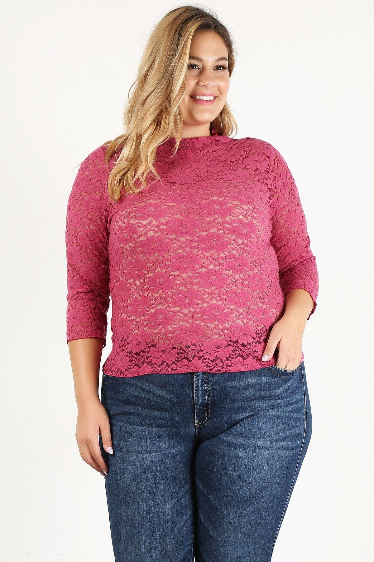 Plus Size Sheer Lace Fitted Top product image