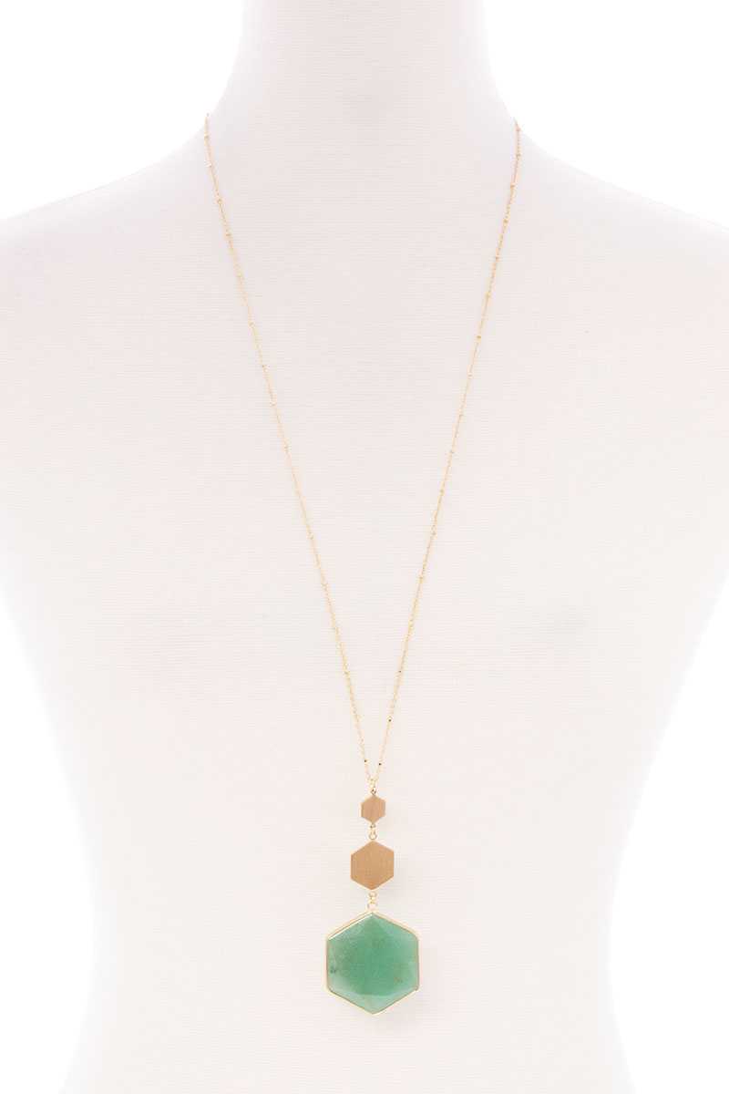 Marbling Natural Stone Pendant Long Necklace product image