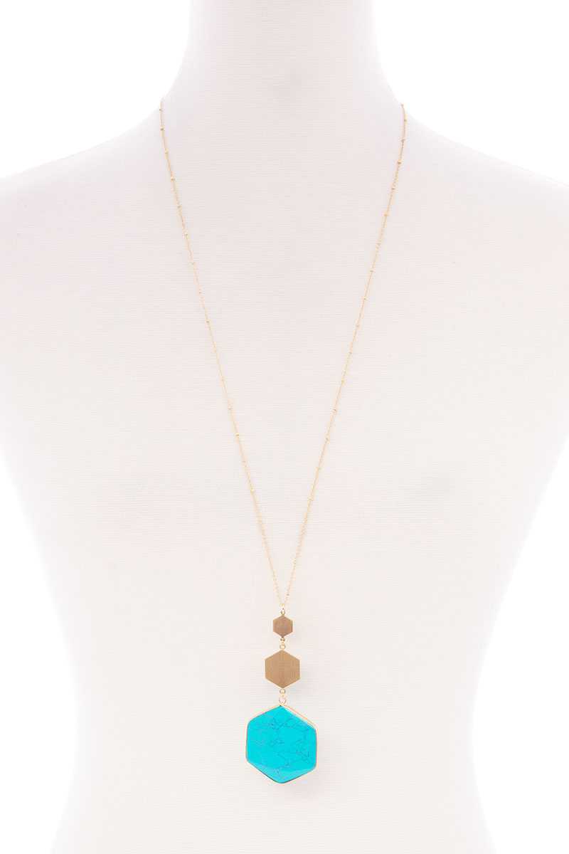 Marbling Natural Stone Pendant Long Necklace product image