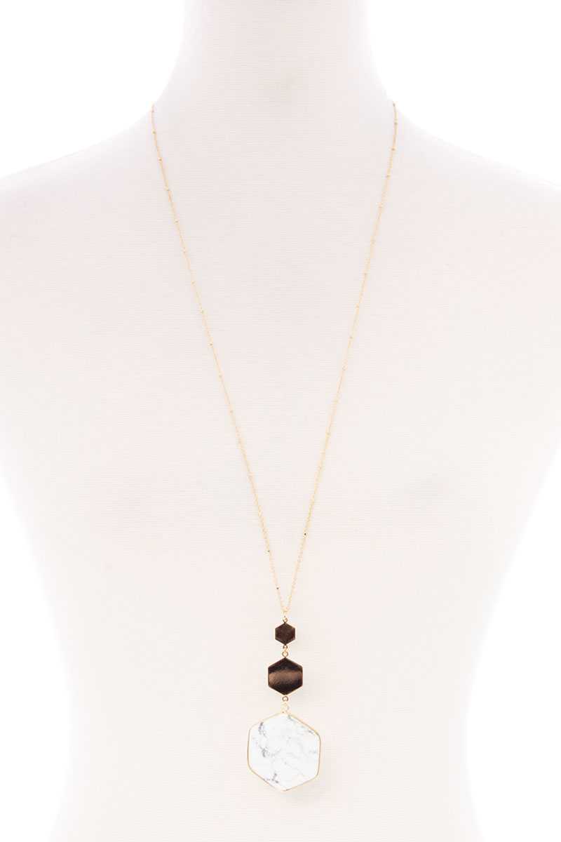 Marbling Natural Stone Pendant Long Necklace product image