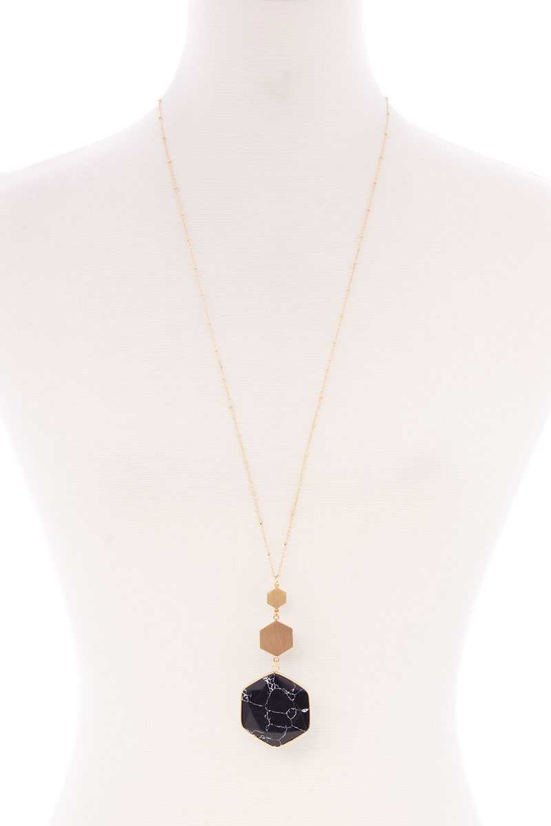 Marbling Natural Stone Pendant Long Necklace product image