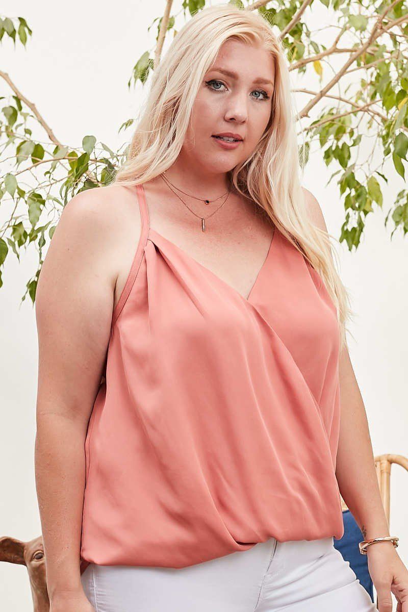Front Surplice Pleats Back Shirring Solid Cami Top product image
