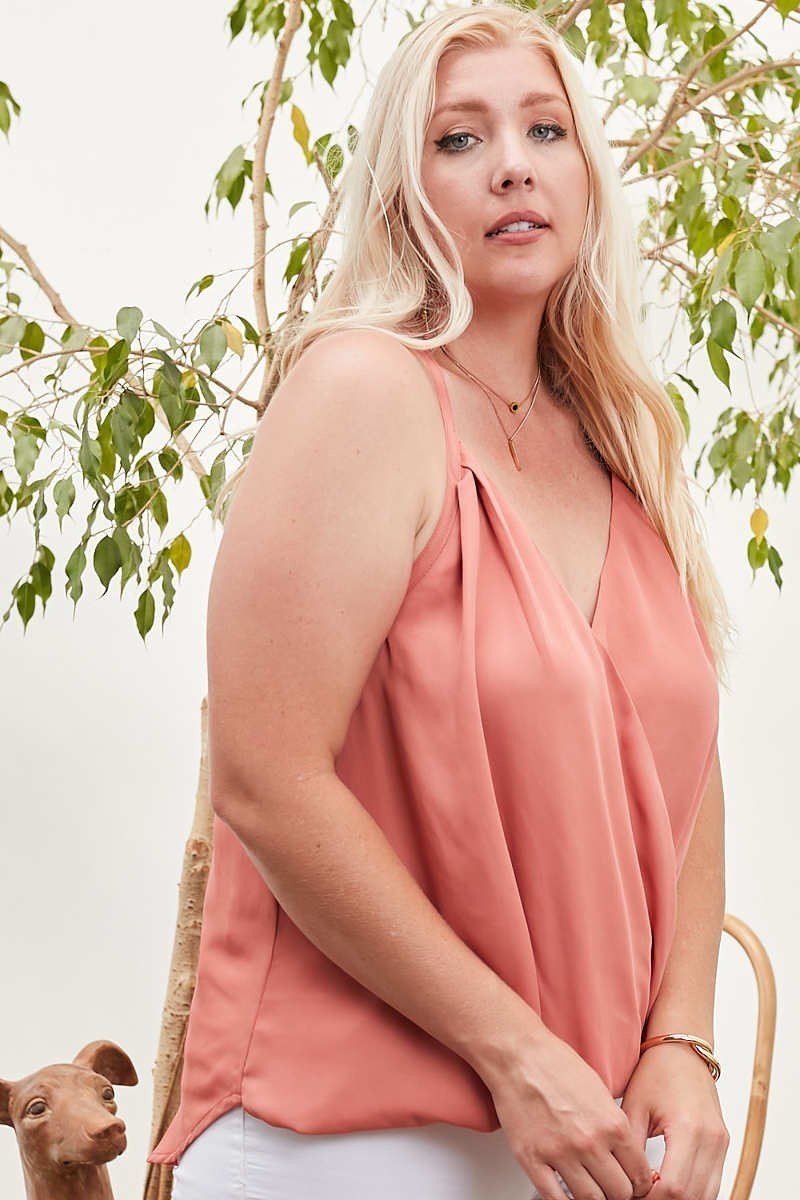 Front Surplice Pleats Back Shirring Solid Cami Top product image