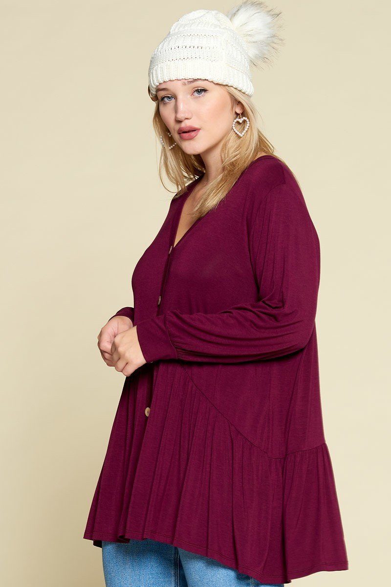 Plus Size Solid Heavy Rayon Modal Jersey Faux Button Up product image