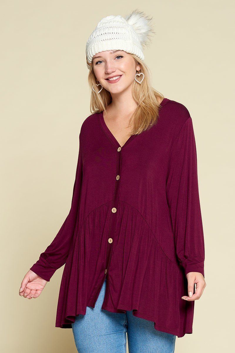Plus Size Solid Heavy Rayon Modal Jersey Faux Button Up product image