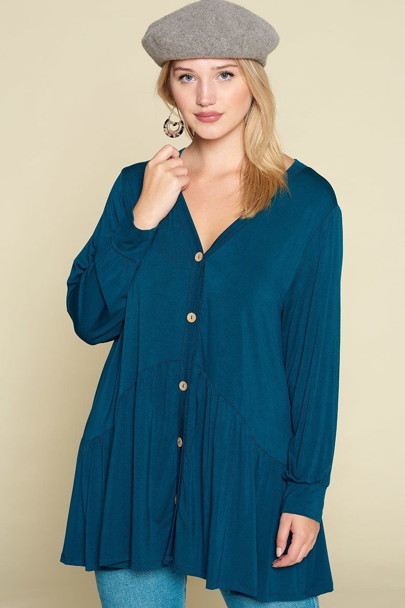 Plus Size Solid Heavy Rayon Modal Jersey Faux Button Up product image