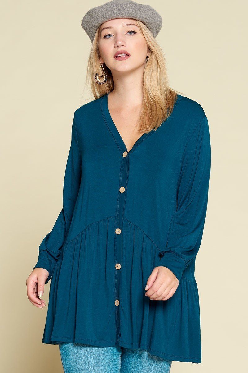 Plus Size Solid Heavy Rayon Modal Jersey Faux Button Up product image
