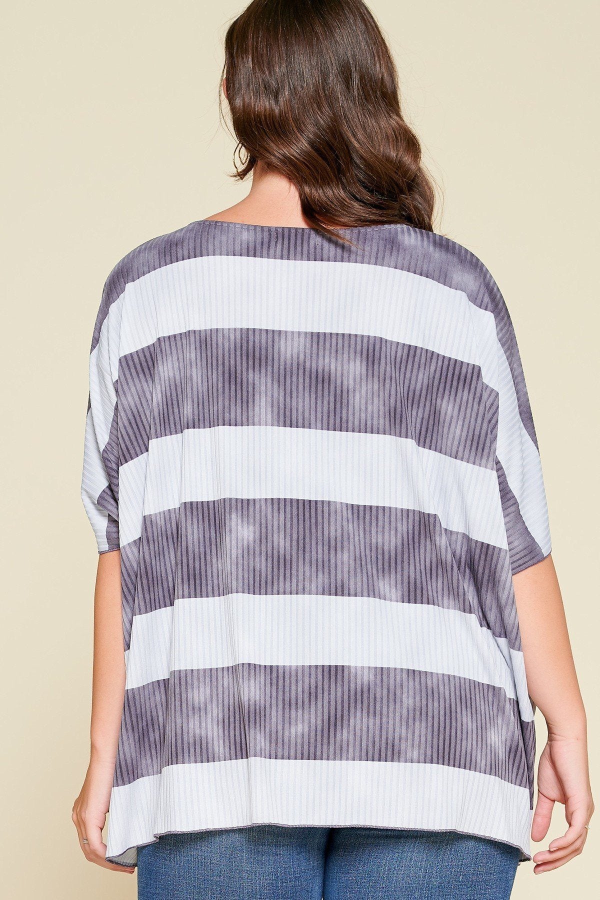 Stripe Printed Pleated Blouse Featuring A Boat Neckline And 1/2 Sleeves product image
